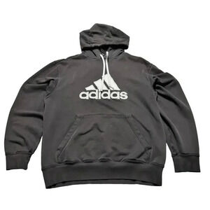 Black Adidas Hooded Sweatshirt Men’s Medium Baggy Fit Y2K Distressed